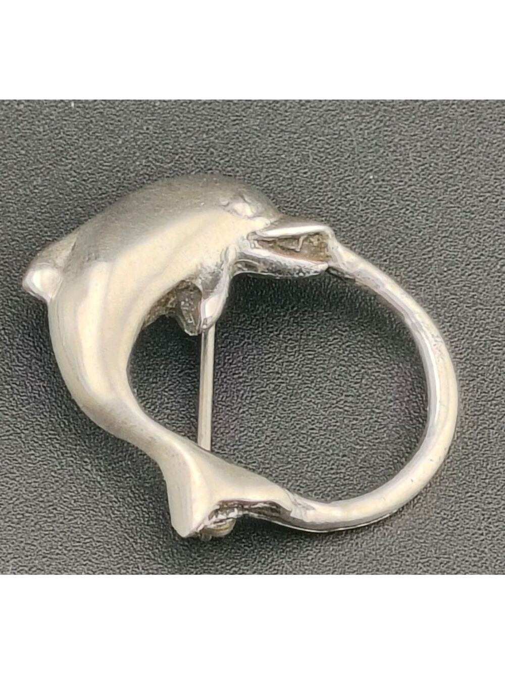 Vintage Handcrafted Sterling Silver Dolphin Ocean Wave Brooch Pin 925